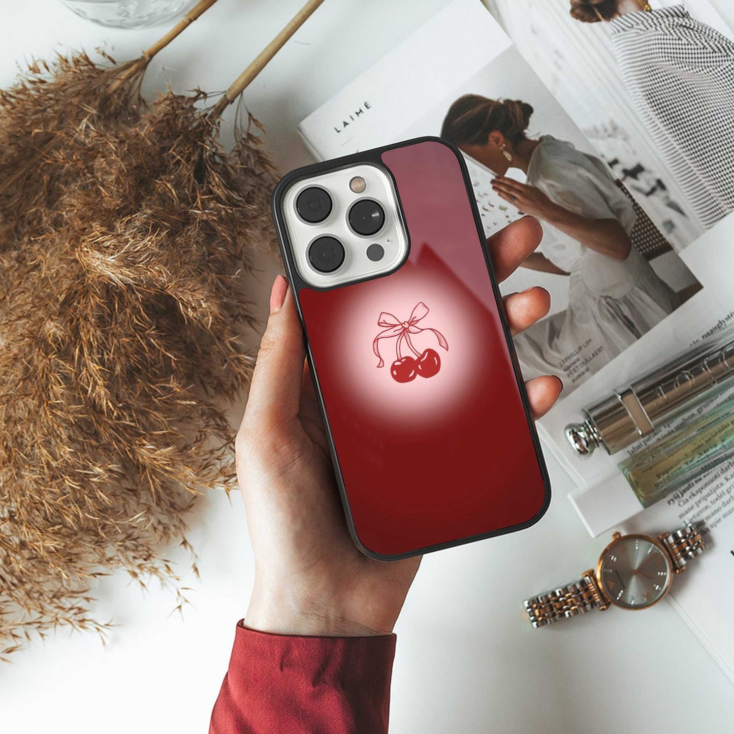 Cherry Bow Phone Case for Iphone 16 | Glass Case