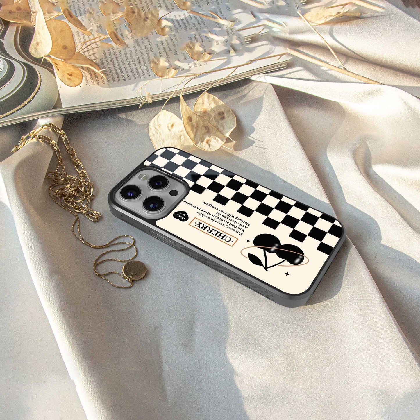 Cherry Checkered Phone Case for Iphone 16 | Glass Case