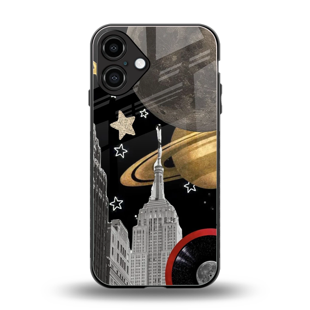 City Cosmos back phone cover | glass case for iphone 16 plus
