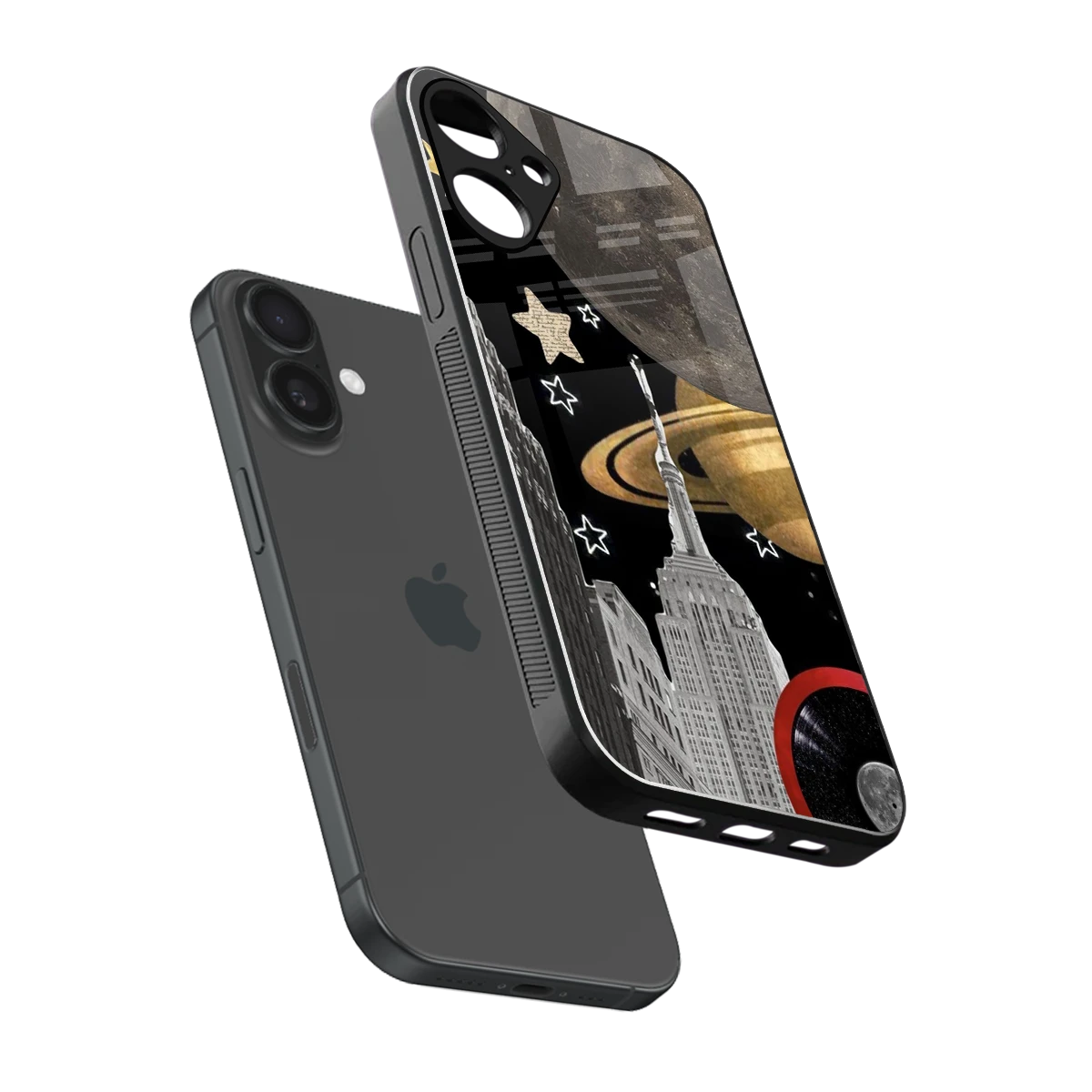 City Cosmos sleek iphone 16 plus cover with tempered glass back and TPU edges