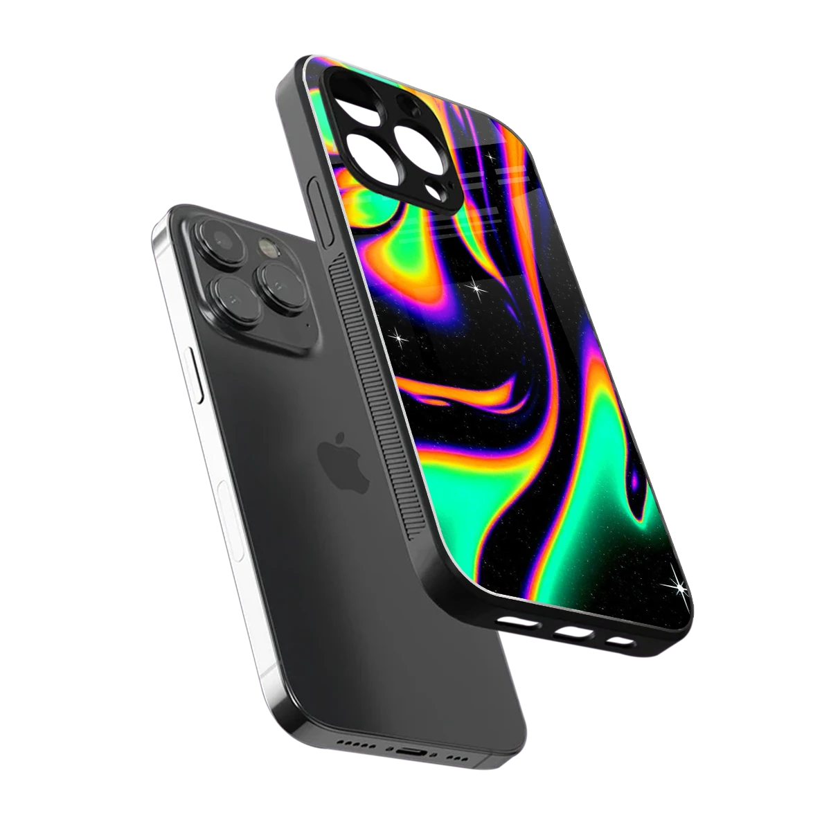 Cosmic Mirage sleek iphone 14 pro max cover with tempered glass back and TPU edges