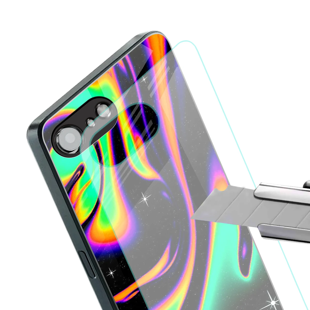 Cosmic Mirage stylish phone case for iphone 16e | glossy glass and slim fit