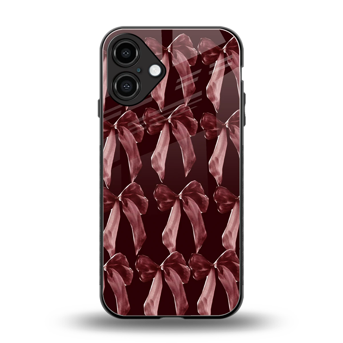 Crimson Ribbon back phone cover | glass case for iphone 16 plus