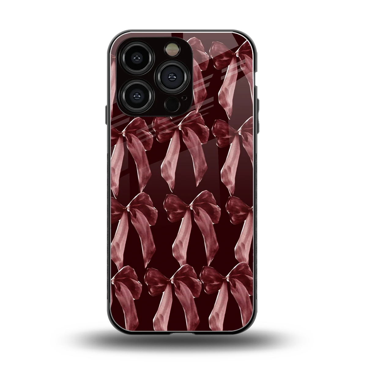 Crimson Ribbon back phone cover | glass case for iphone 16 pro