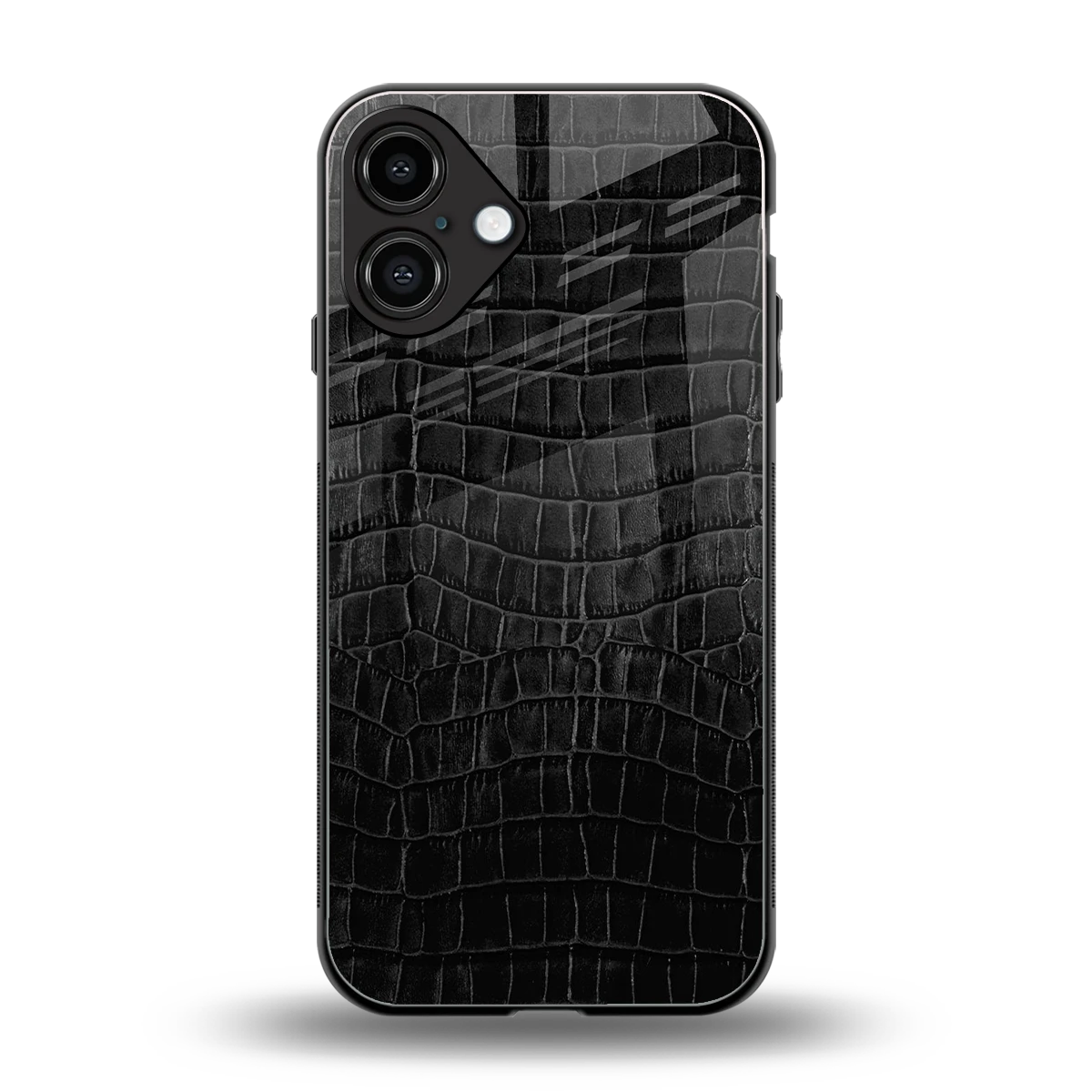Croco Black back phone cover | glass case for iphone 16 plus