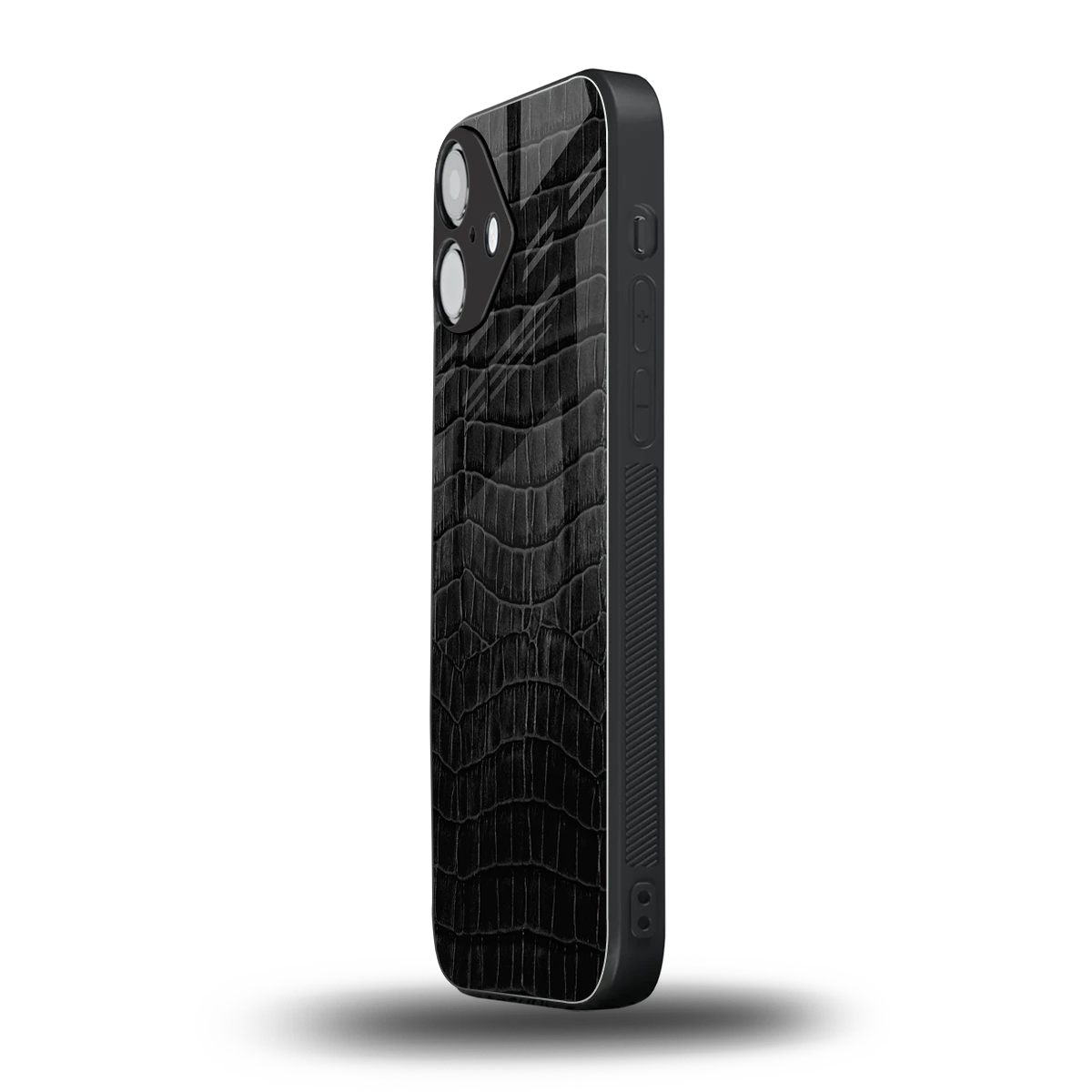 Croco Black iphone 16 plus mobile cover | shockproof glass phone case