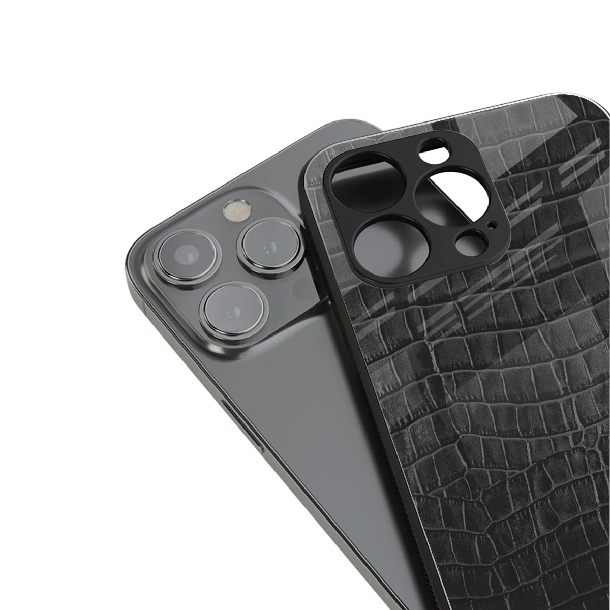Croco Black Phone Case for Iphone 16 | Glass Case