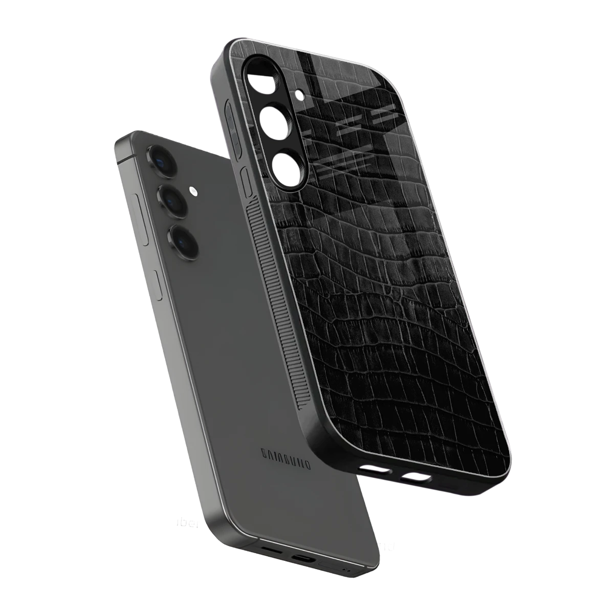 Croco Black sleek samsung galaxy s24 cover with tempered glass back and TPU edges