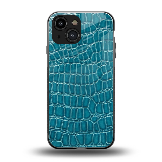 Croco Blue back phone cover | glass case for iphone 13 mini