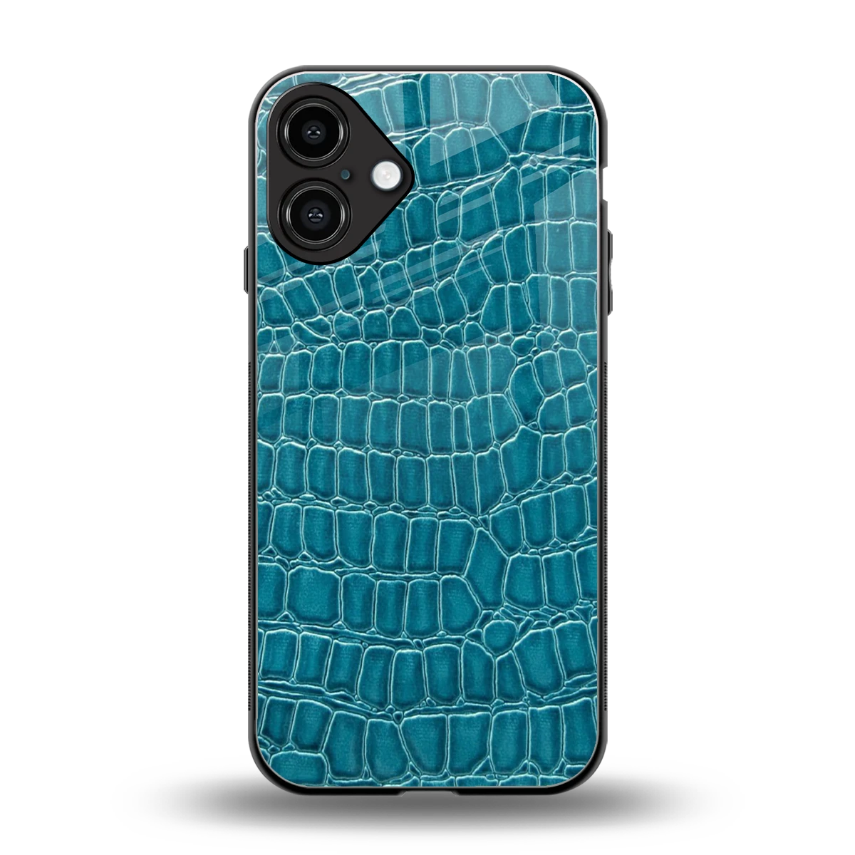 Croco Blue back phone cover | glass case for iphone 16 plus