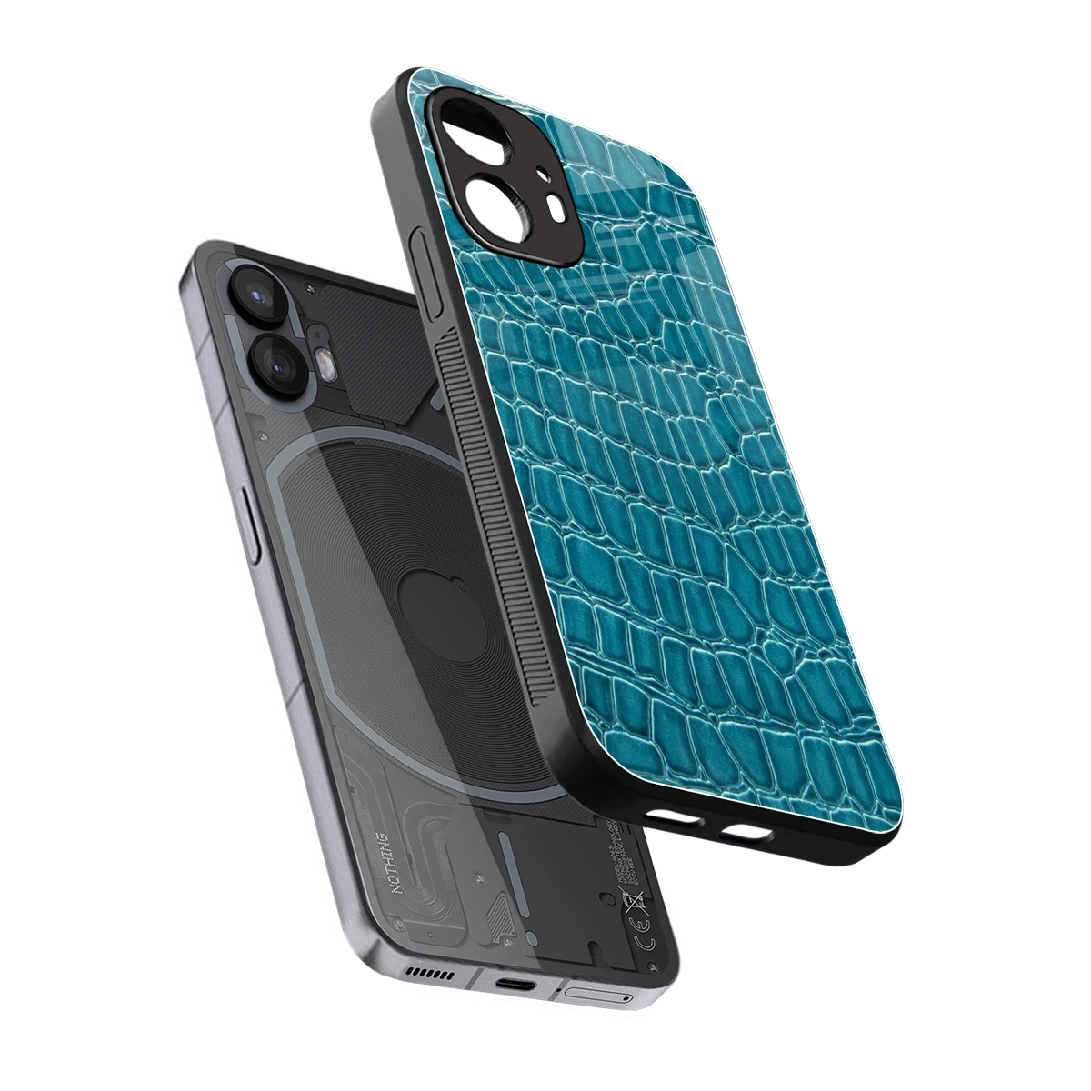 Croco Blue sleek nothing phone 2 cover with tempered glass back and TPU edges
