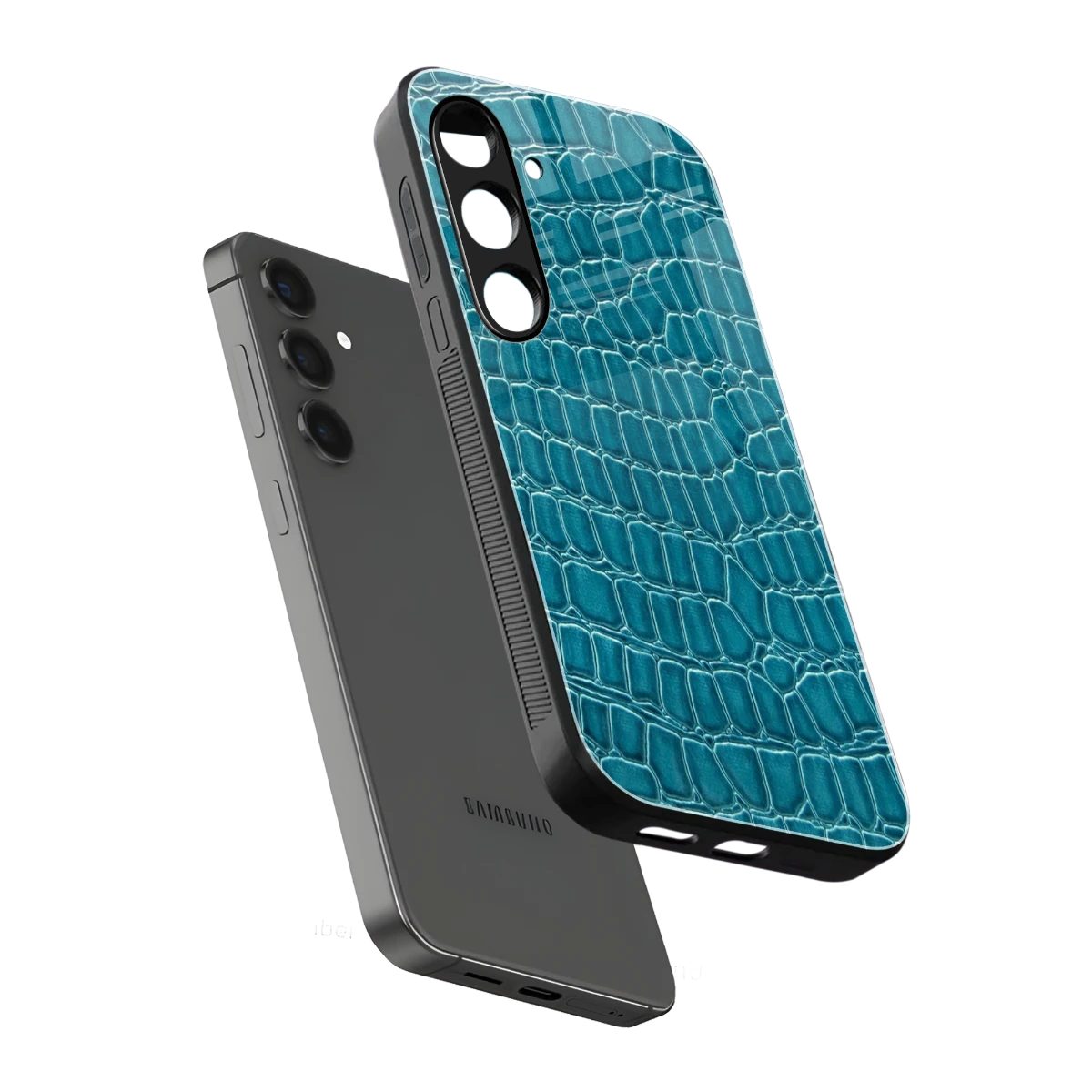 Croco Blue sleek samsung galaxy s24 cover with tempered glass back and TPU edges