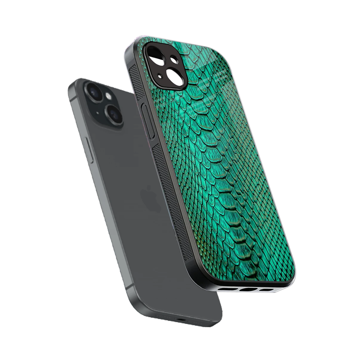 Croco Emerald sleek iphone 14 plus cover with tempered glass back and TPU edges