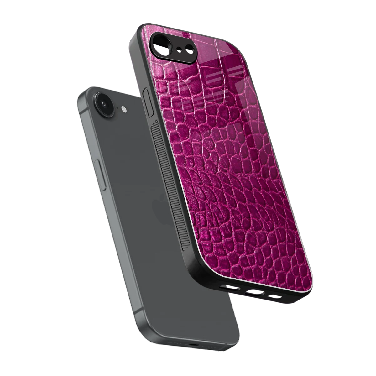 Croco Pink sleek iphone 16e cover with tempered glass back and TPU edges