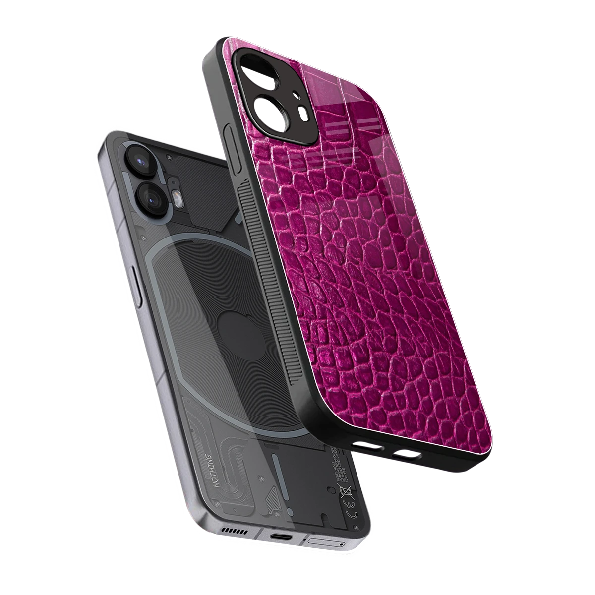 Croco Pink sleek nothing phone 2 cover with tempered glass back and TPU edges