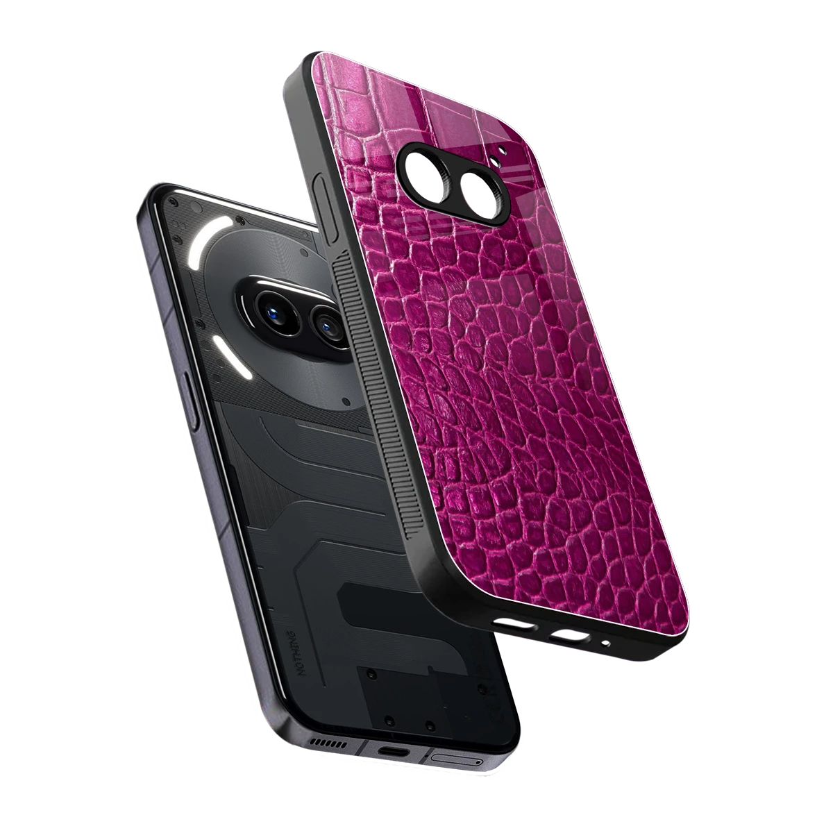 Croco Pink sleek nothing phone 2a cover with tempered glass back and TPU edges