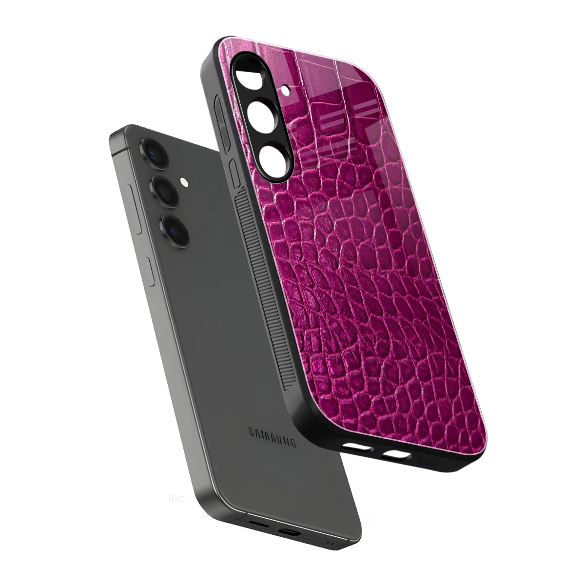 Croco Pink sleek samsung galaxy s24 cover with tempered glass back and TPU edges