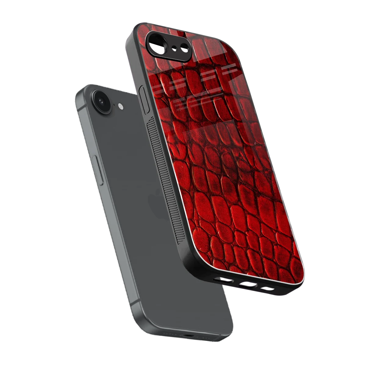 Croco Red sleek iphone 16e cover with tempered glass back and TPU edges