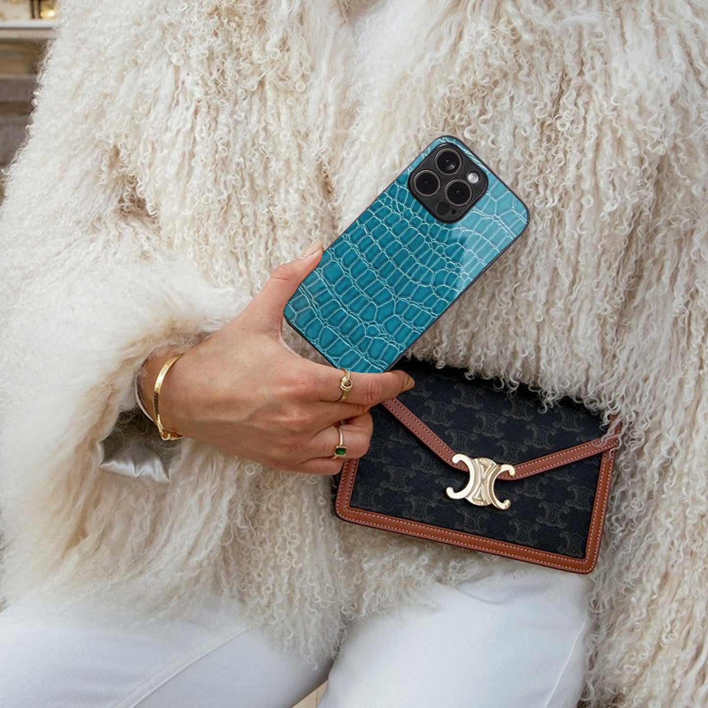 Croco Blue Phone Case for Iphone 16 | Glass Case