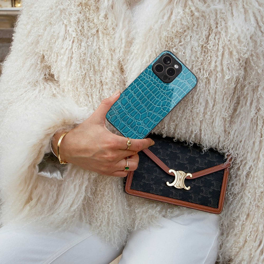 Croco Blue Phone Case for Samsung Galaxy S23 Plus | Glass Case