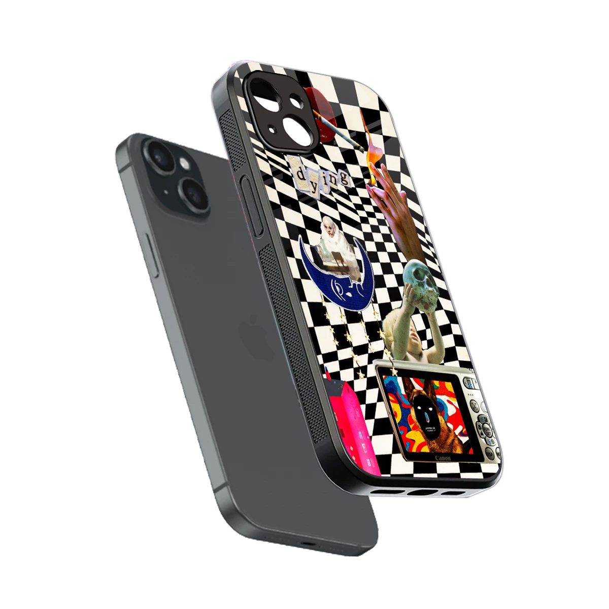 Dark Trip sleek iphone 14 plus cover with tempered glass back and TPU edges
