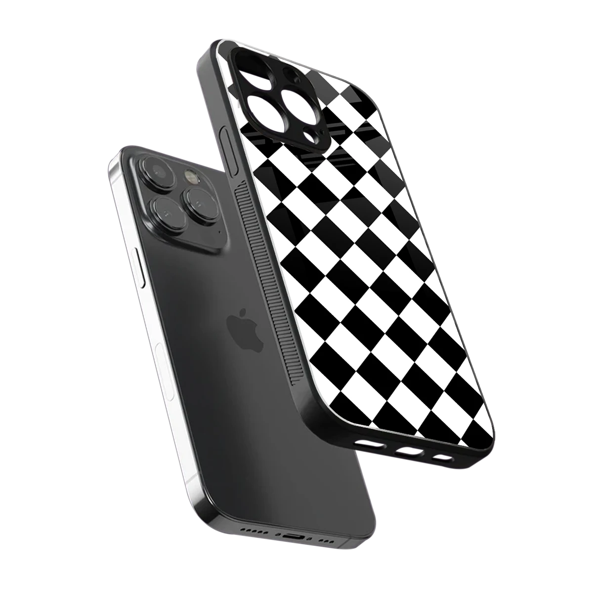 Diamond Check sleek iphone 14 pro max cover with tempered glass back and TPU edges