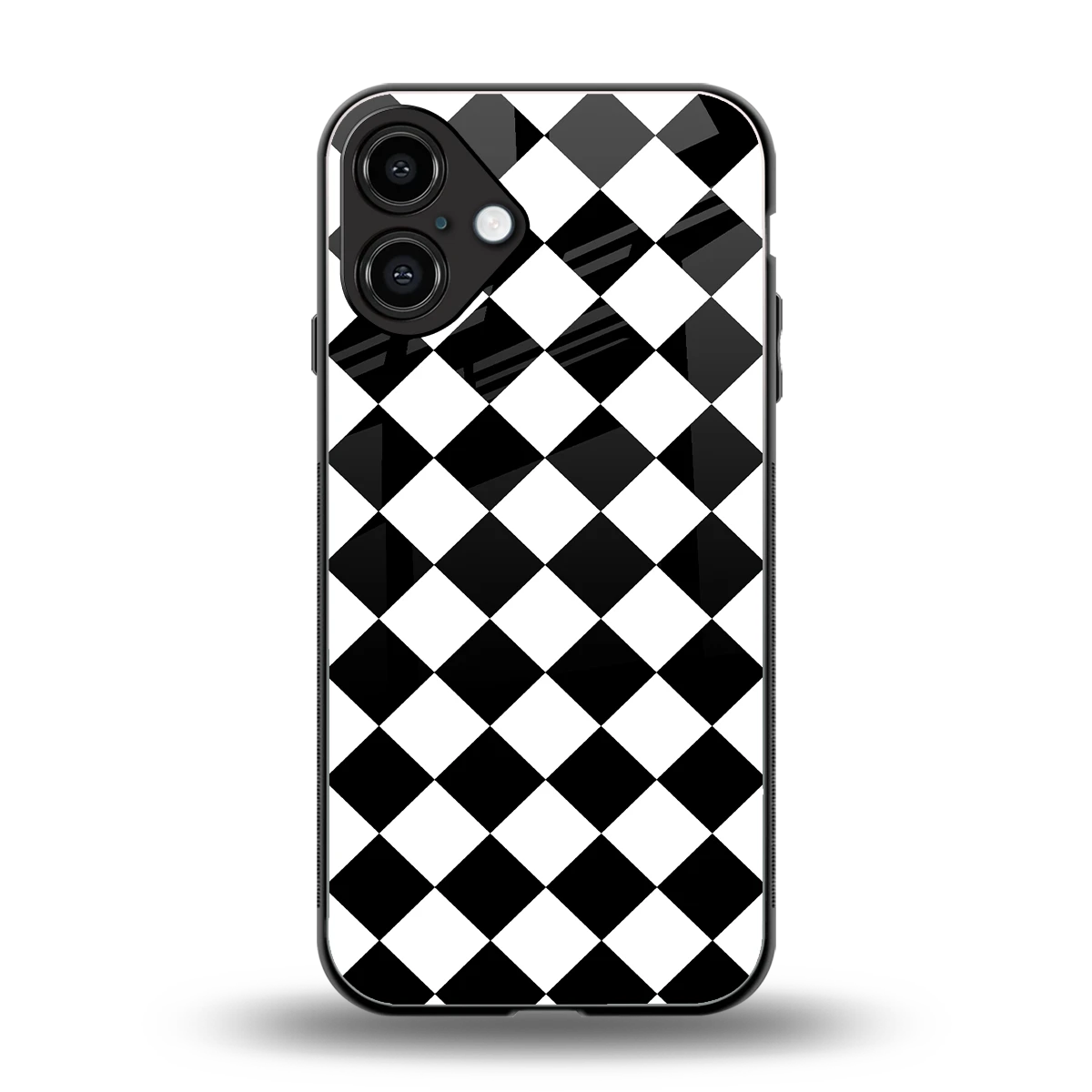 Diamond Check back phone cover | glass case for iphone 16 plus