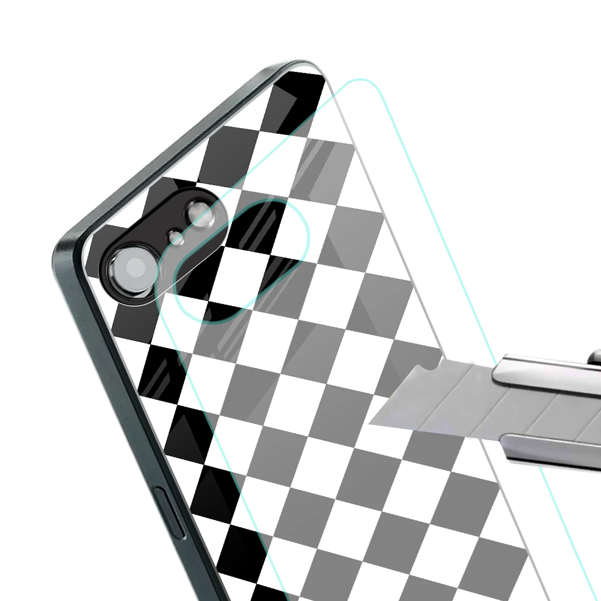 Diamond Check stylish phone case for iphone 16e | glossy glass and slim fit
