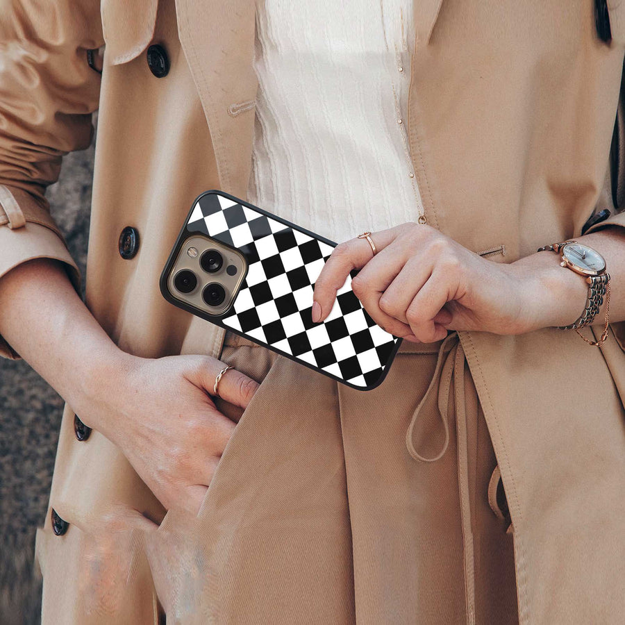 Diamond Check Phone Case for Iphone 14 Pro | Glass Case