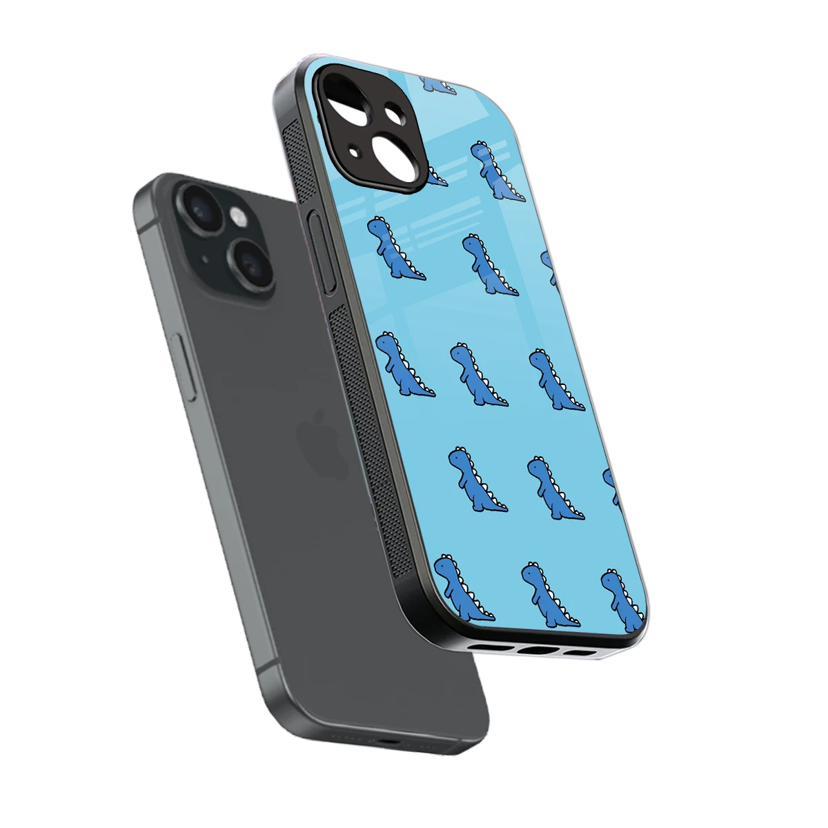 Dino Blue sleek iphone 13 cover with tempered glass back and TPU edges