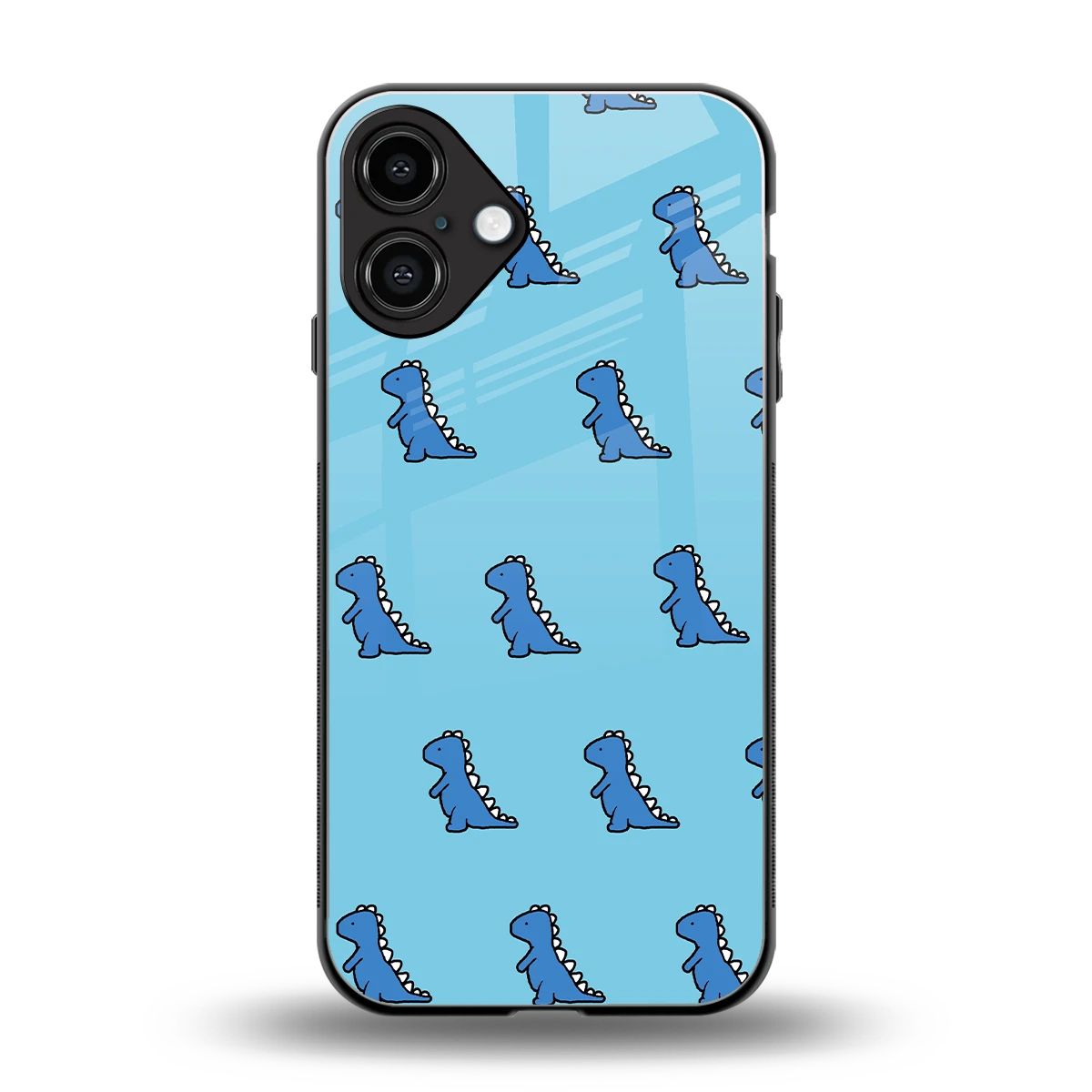 Dino Blue back phone cover | glass case for iphone 16 plus