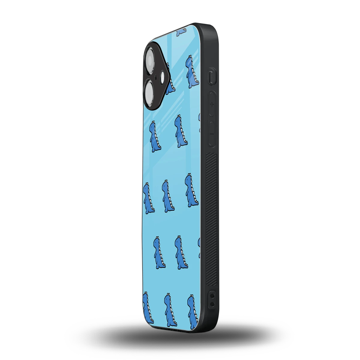 Dino Blue iphone 16 plus mobile cover | shockproof glass phone case