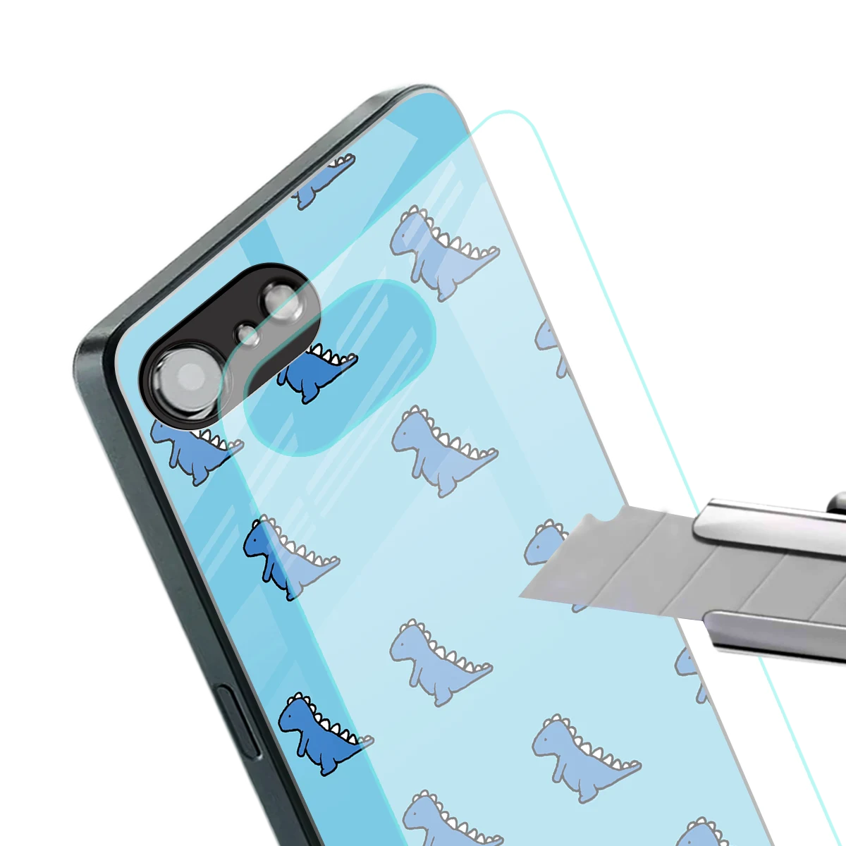Dino Blue stylish phone case for iphone 16e | glossy glass and slim fit