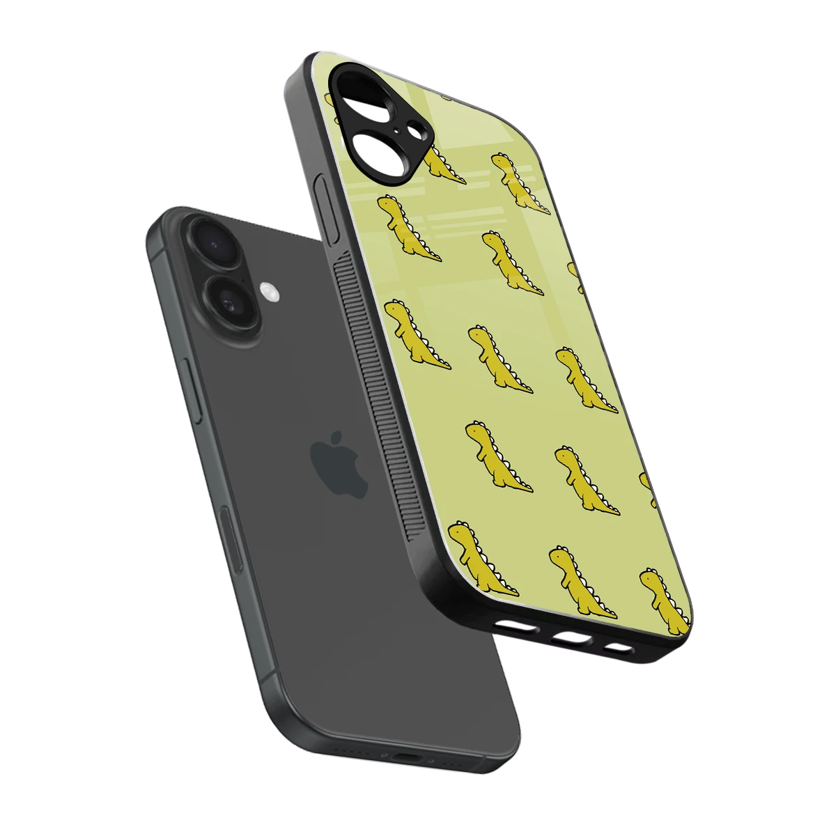 Dino Golden sleek iPhone 16 cover with tempered glass back and TPU edges