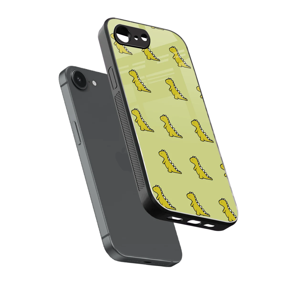 Dino Golden sleek iphone 16e cover with tempered glass back and TPU edges