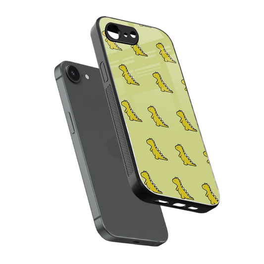 Dino Golden sleek iphone 16e cover with tempered glass back and TPU edges