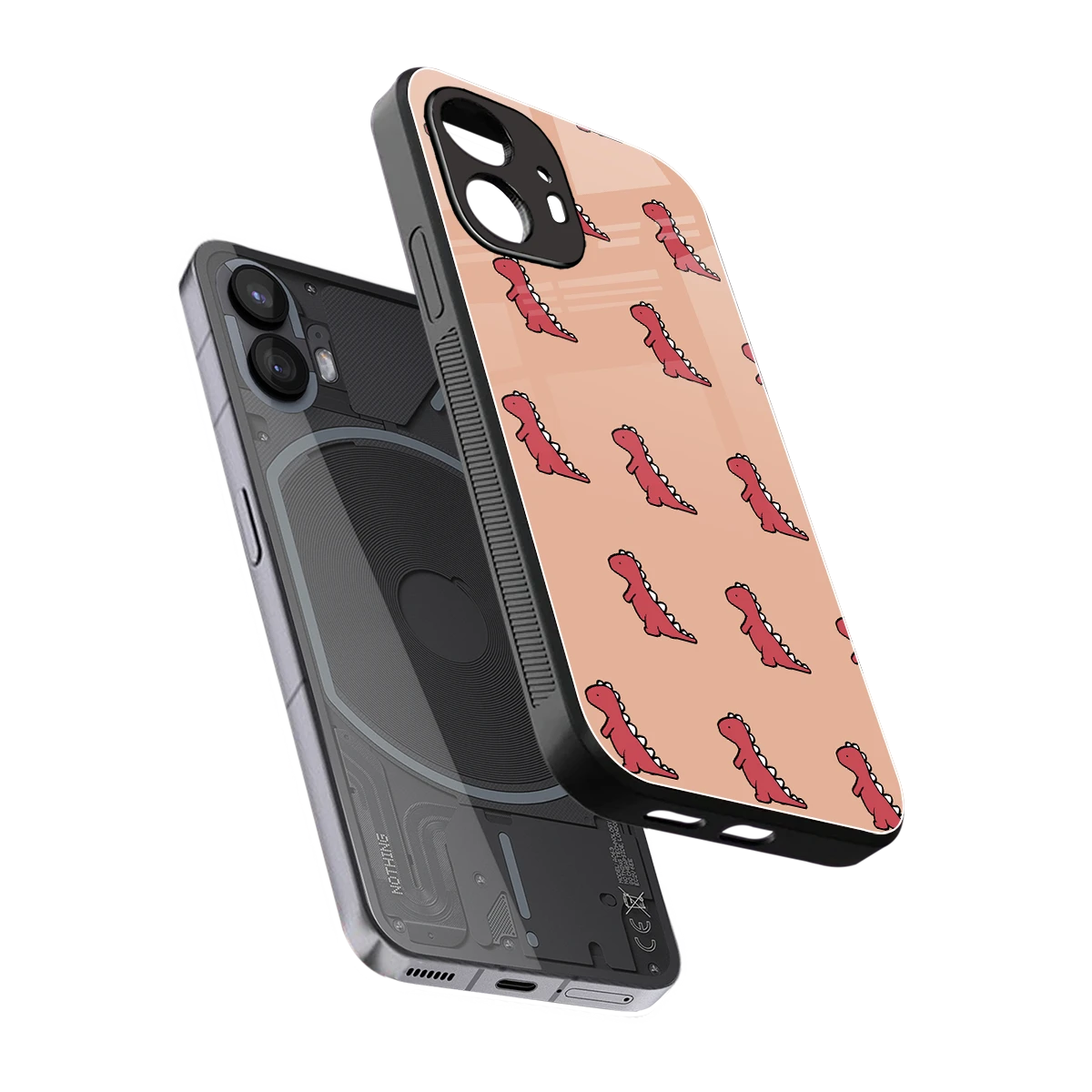 Dino Red sleek nothing phone 2 cover with tempered glass back and TPU edges