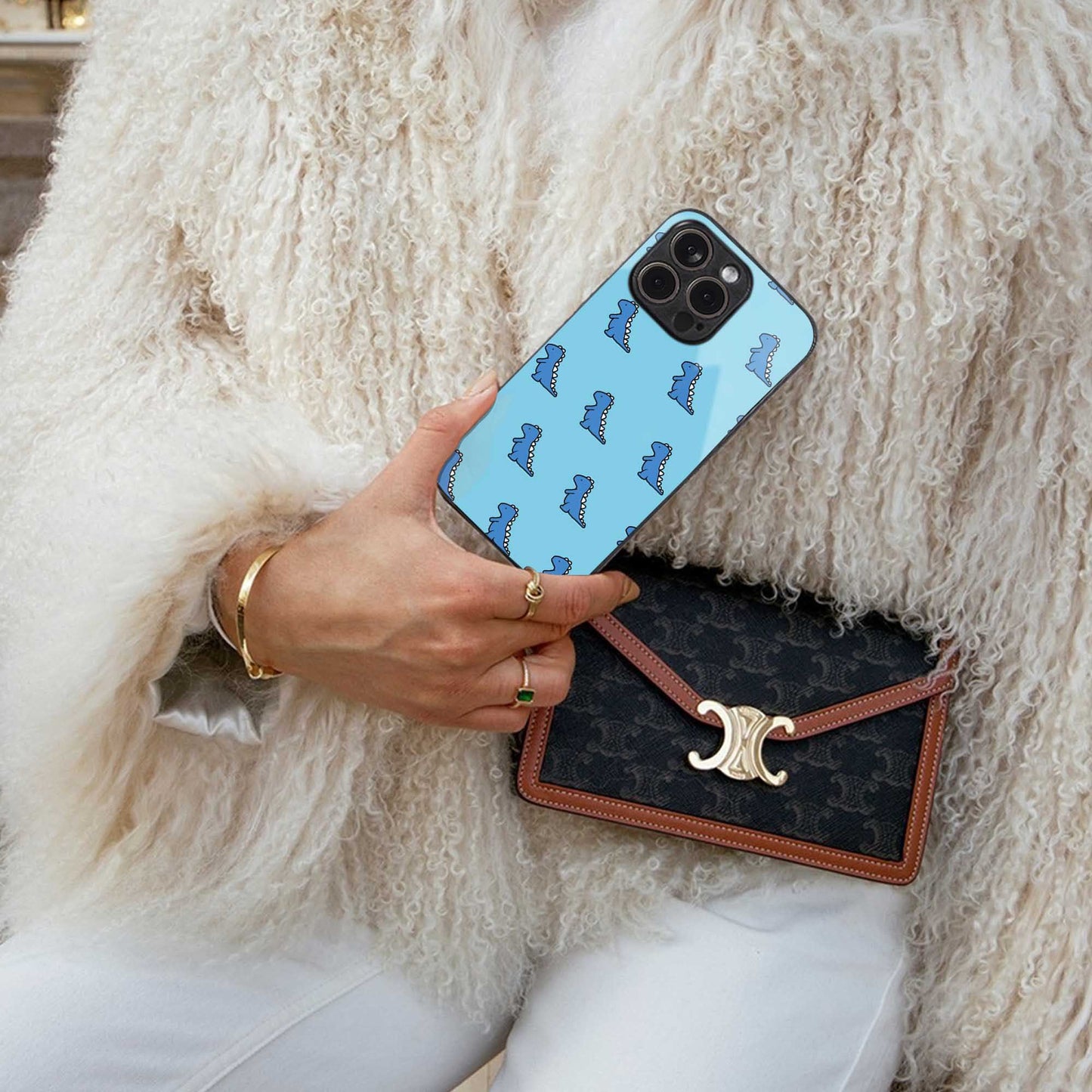 Dino Blue Phone Case for Iphone 16 | Glass Case