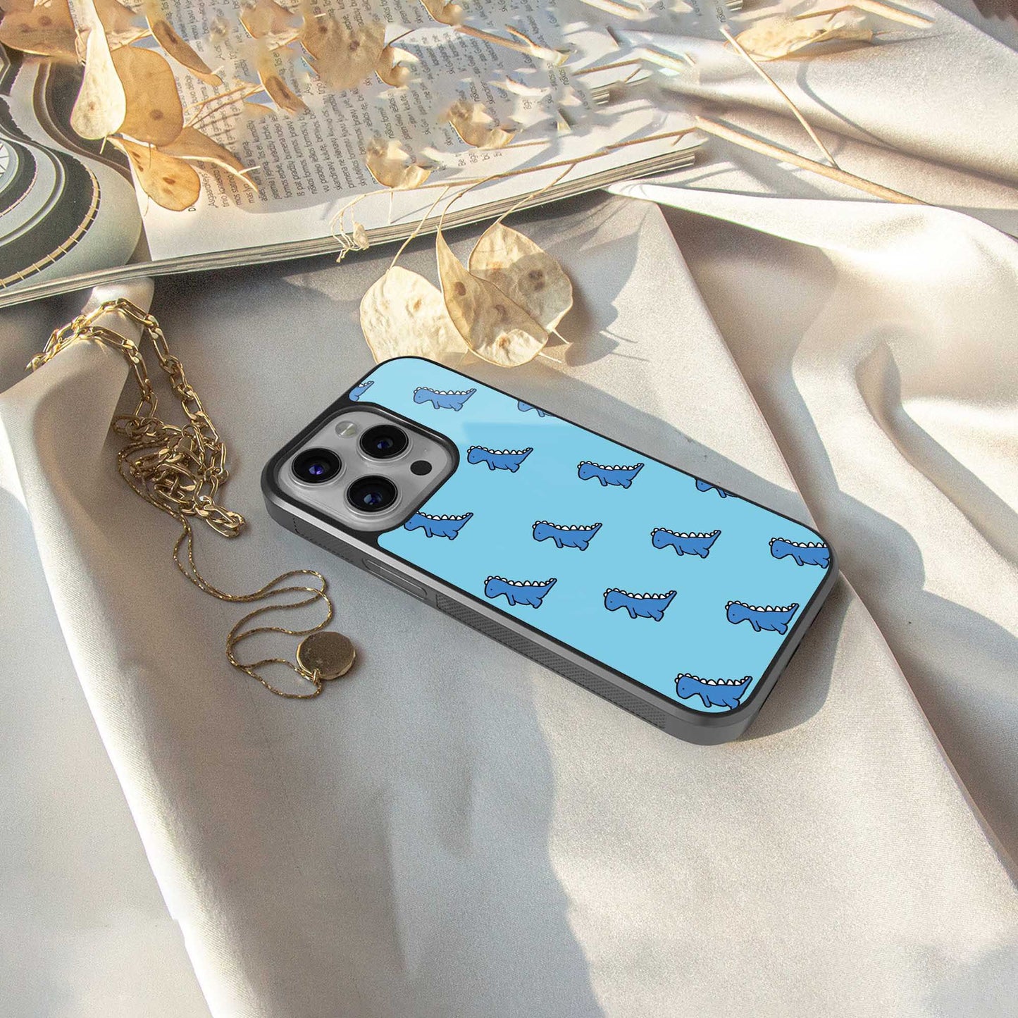 Dino Blue Phone Case for Iphone 16 | Glass Case