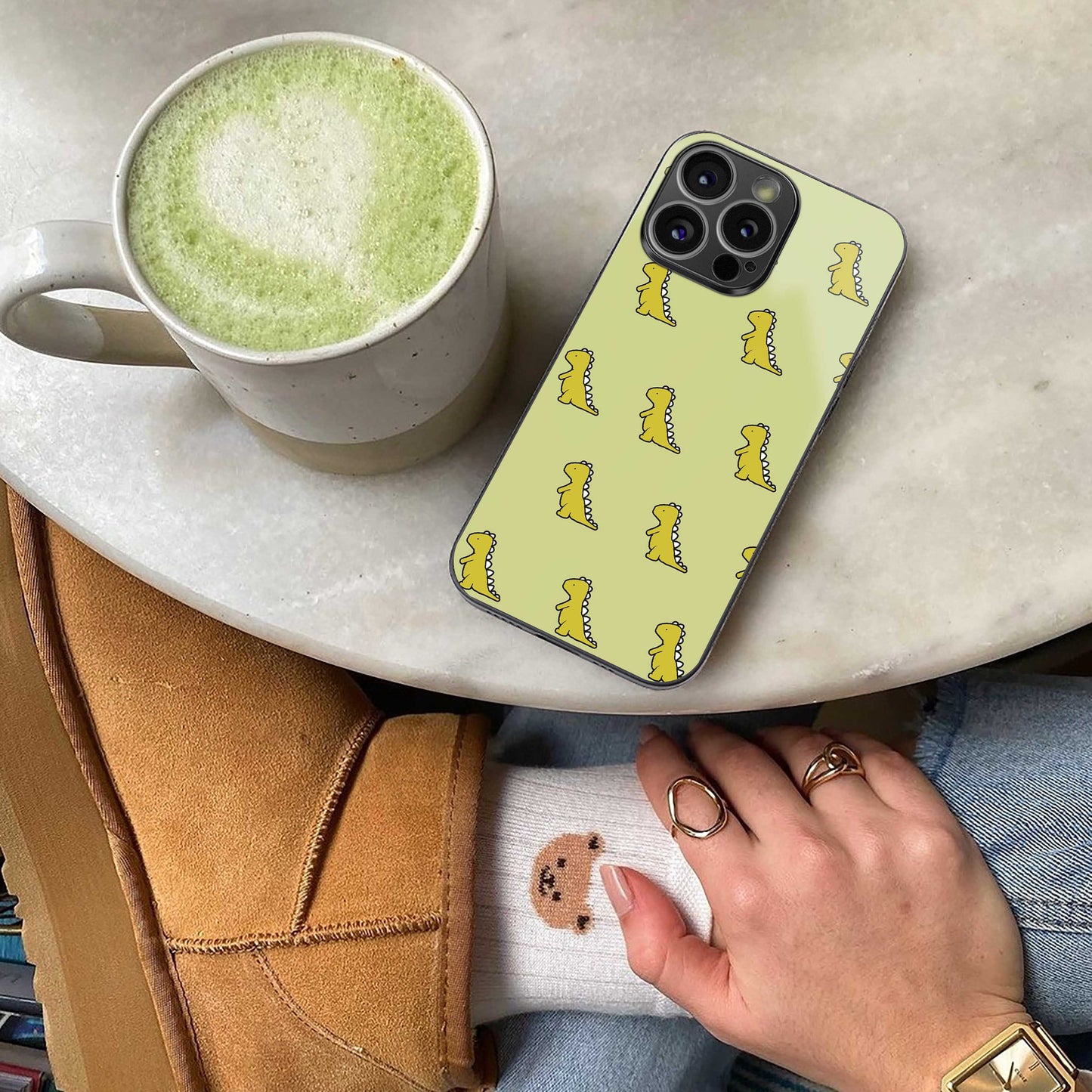 Dino Golden Phone Case for Iphone 16 | Glass Case