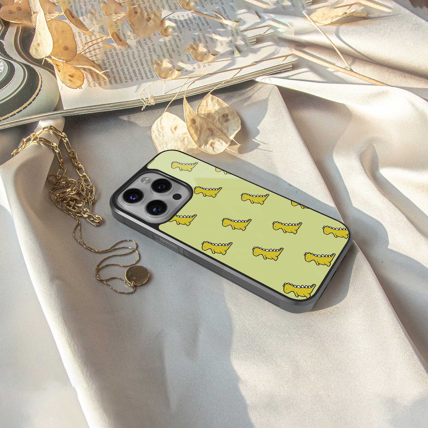 Dino Golden Phone Case for Iphone 16 | Glass Case