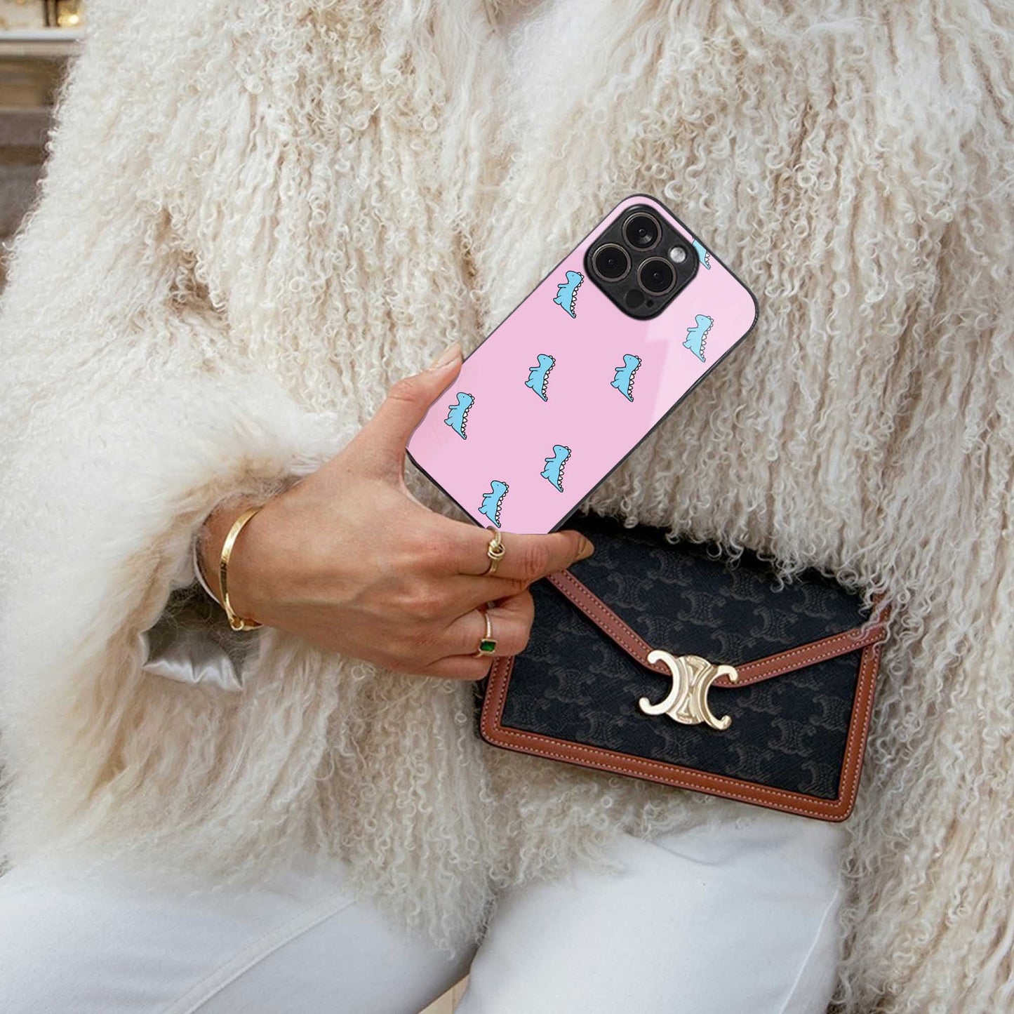 Dino Pink Phone Case for Iphone 16 | Glass Case