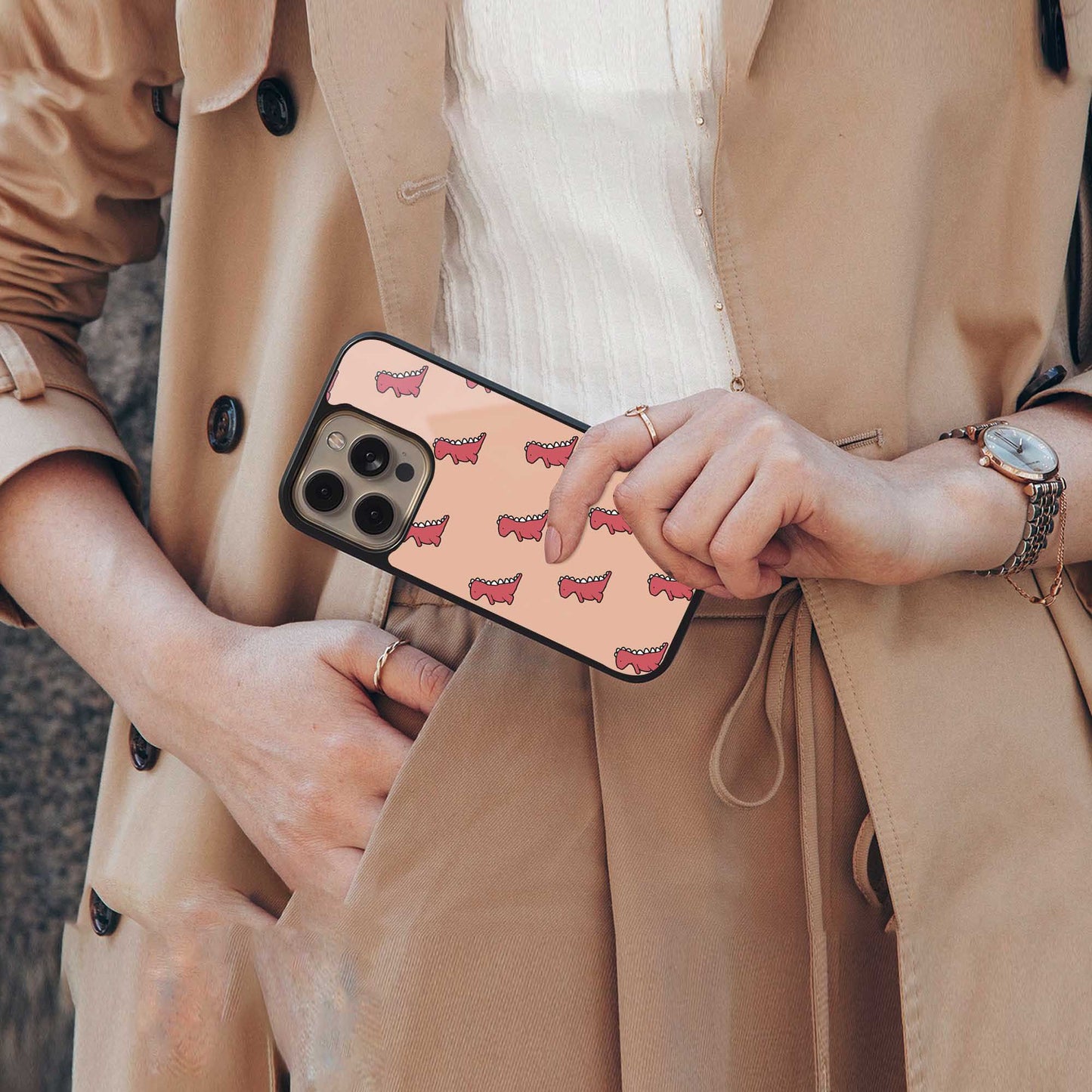 Dino Red Phone Case for Iphone 16 | Glass Case