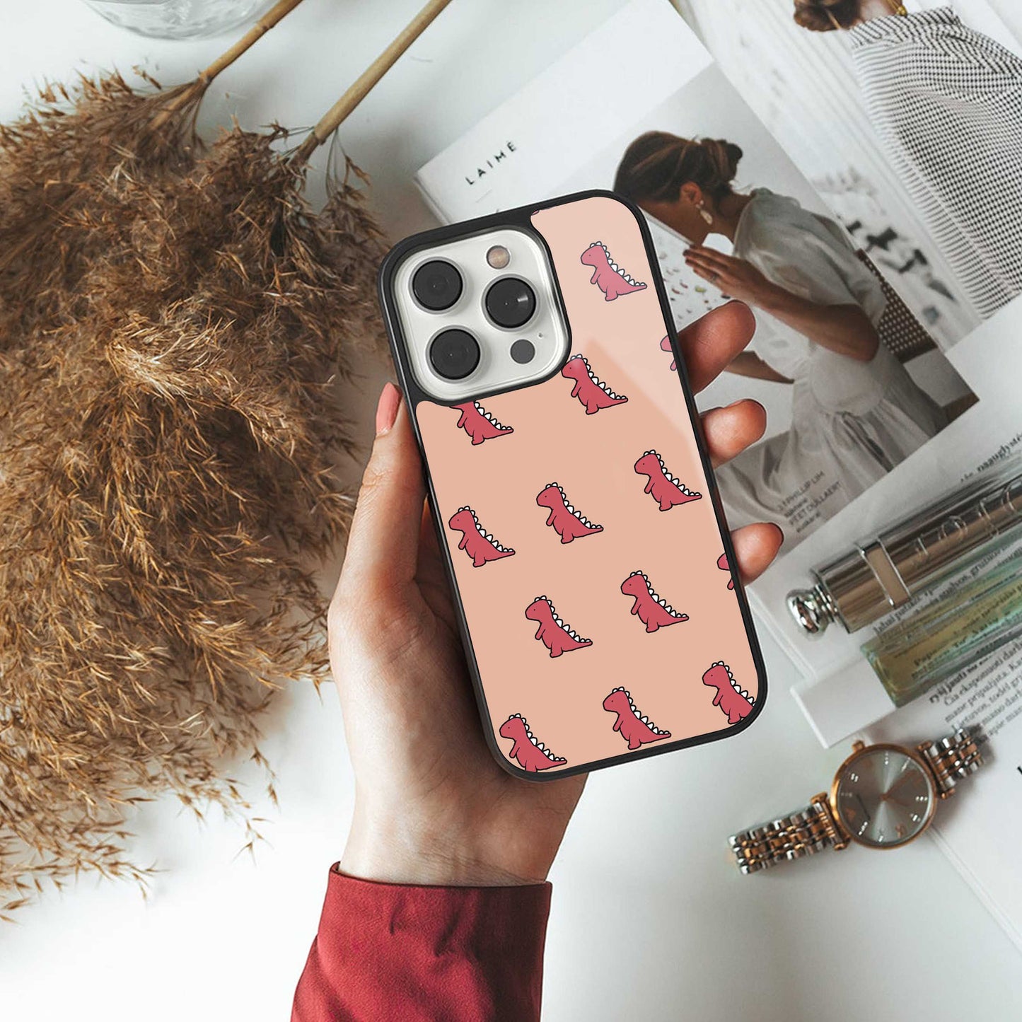 Dino Red Phone Case for Iphone 16 | Glass Case