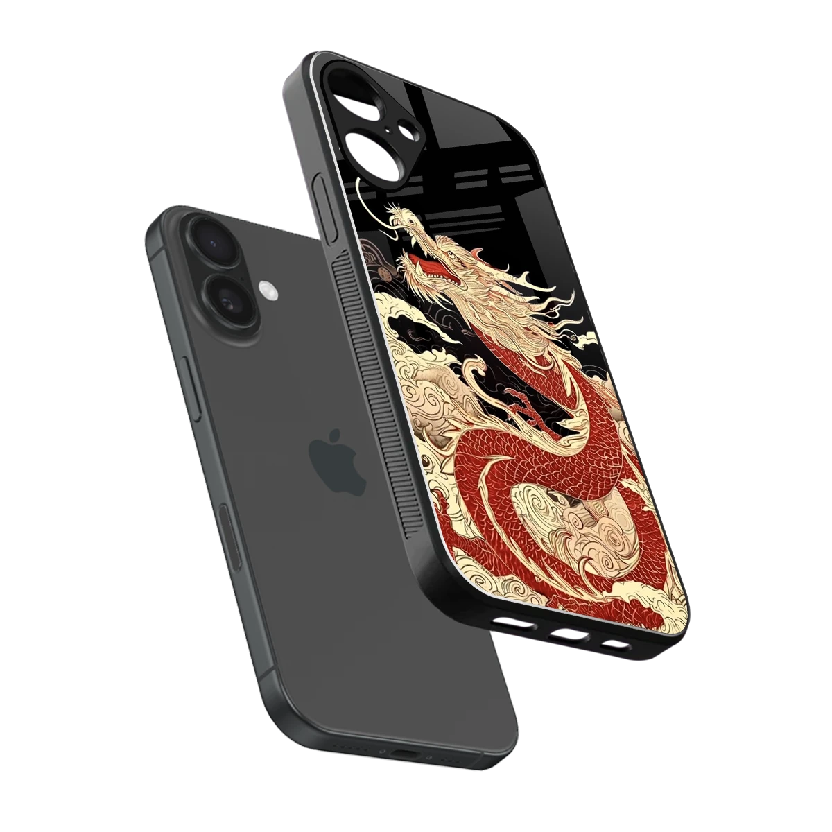 Dragon Spirit sleek iphone 16 plus cover with tempered glass back and TPU edges