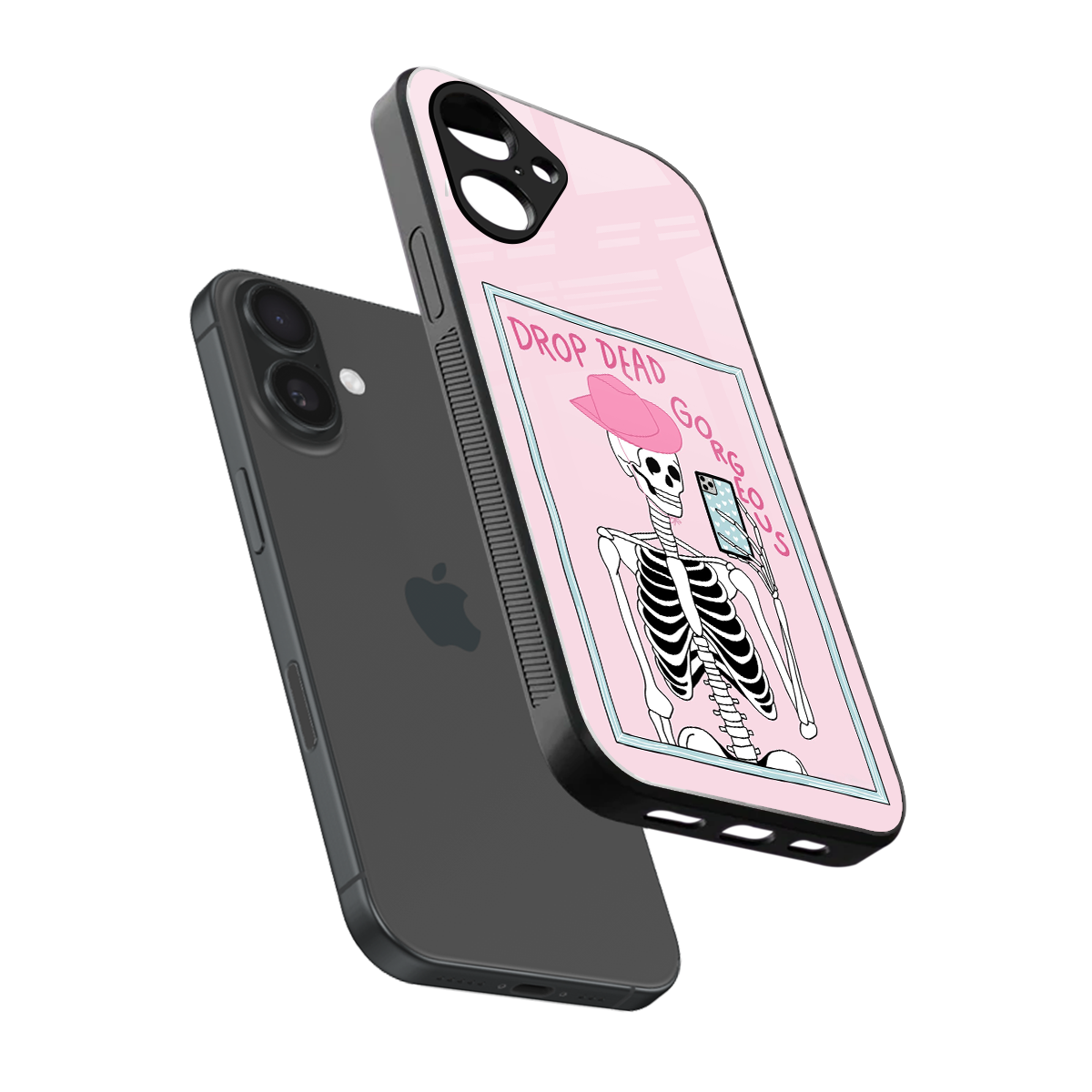 Drop Dead Gorgeous sleek iPhone 16 cover with tempered glass back and TPU edges