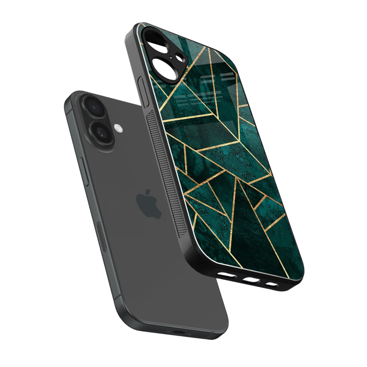Emerald Geometry sleek iphone 16 plus cover with tempered glass back and TPU edges