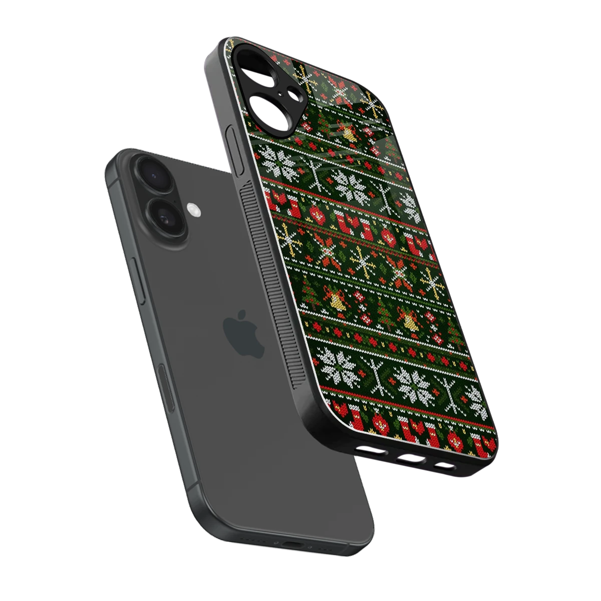 Festive Knit sleek iphone 16 plus cover with tempered glass back and TPU edges
