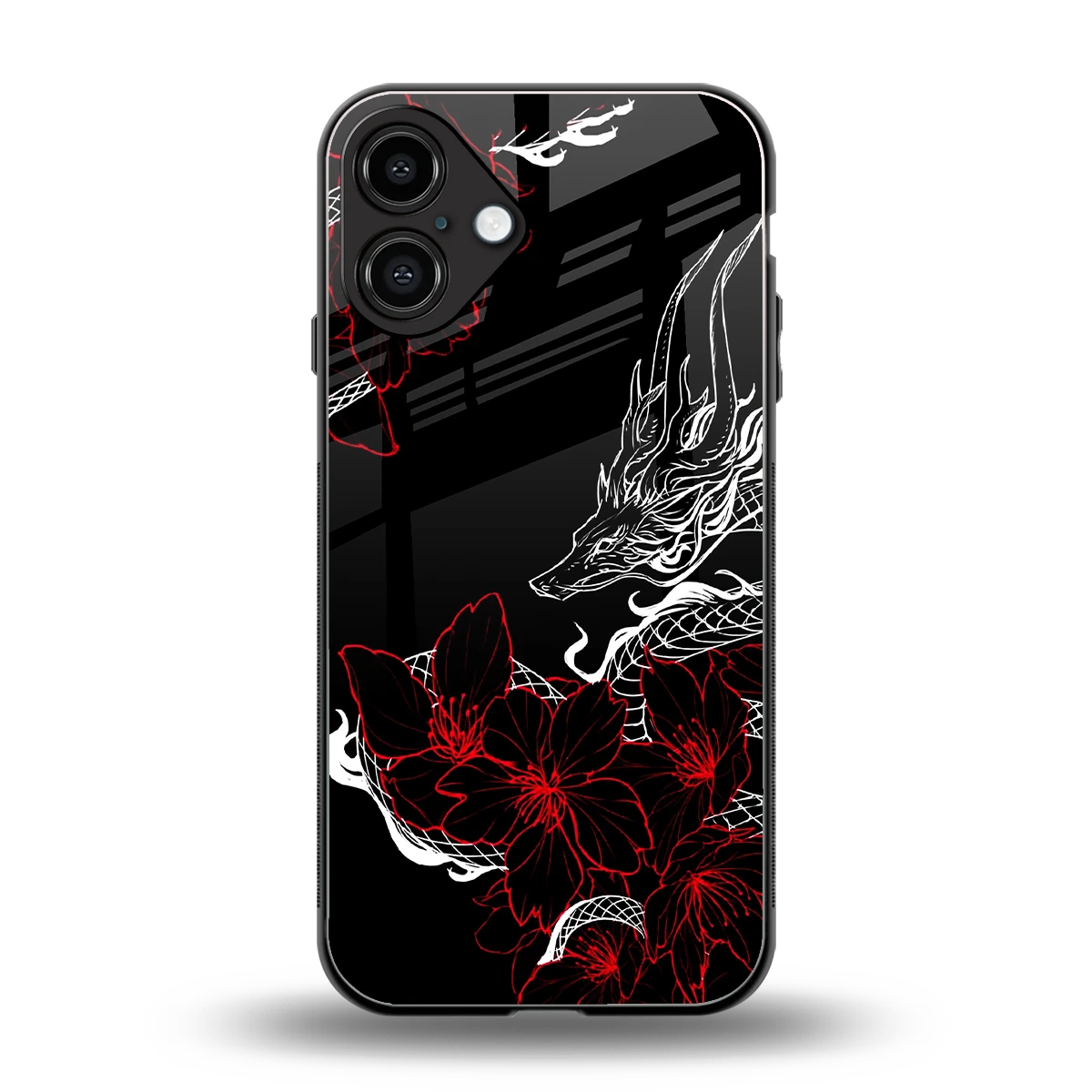 Fiery Petals back phone cover | glass case for iphone 16 plus