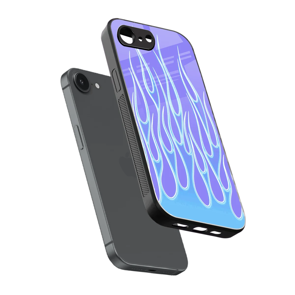 Flames Blue sleek iphone 16e cover with tempered glass back and TPU edges